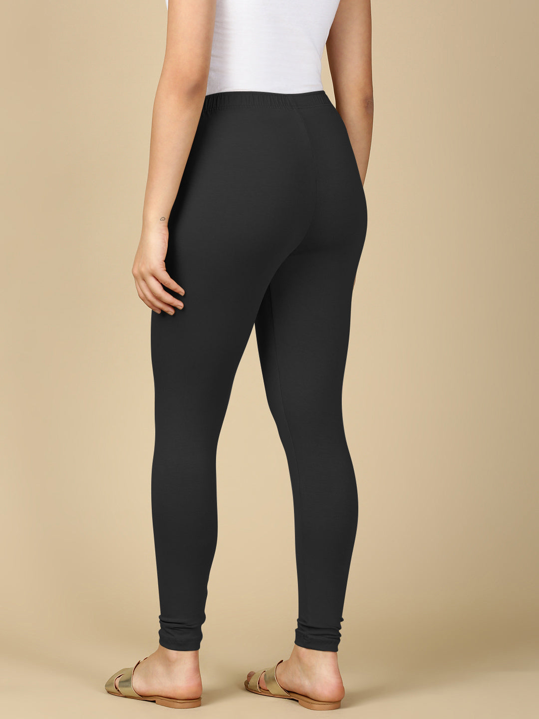 Black Melange Premium Cotton Stretch Ankle Length Leggings - PYNK