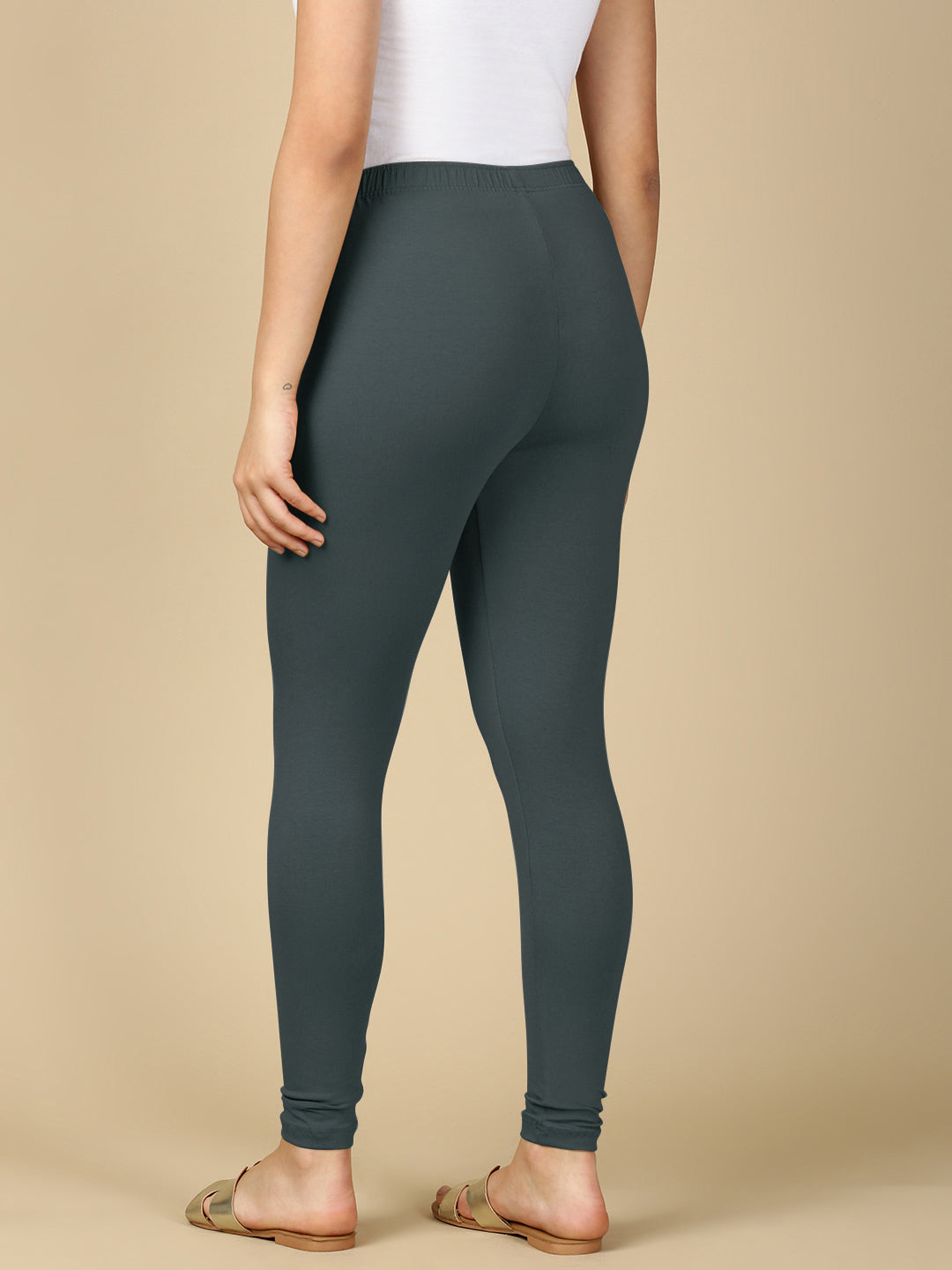 Steel Grey Premium Cotton Stretch Ankle Length Leggings - PYNK