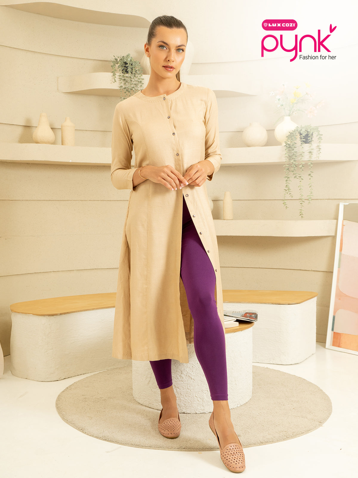 Dark Rust Premium Cotton Stretch Ankle Length Leggings - PYNK