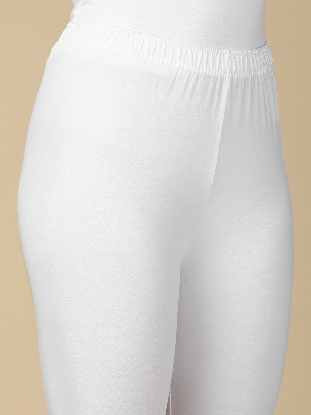 White Premium Cotton Stretch Ankle Length Leggings - PYNK