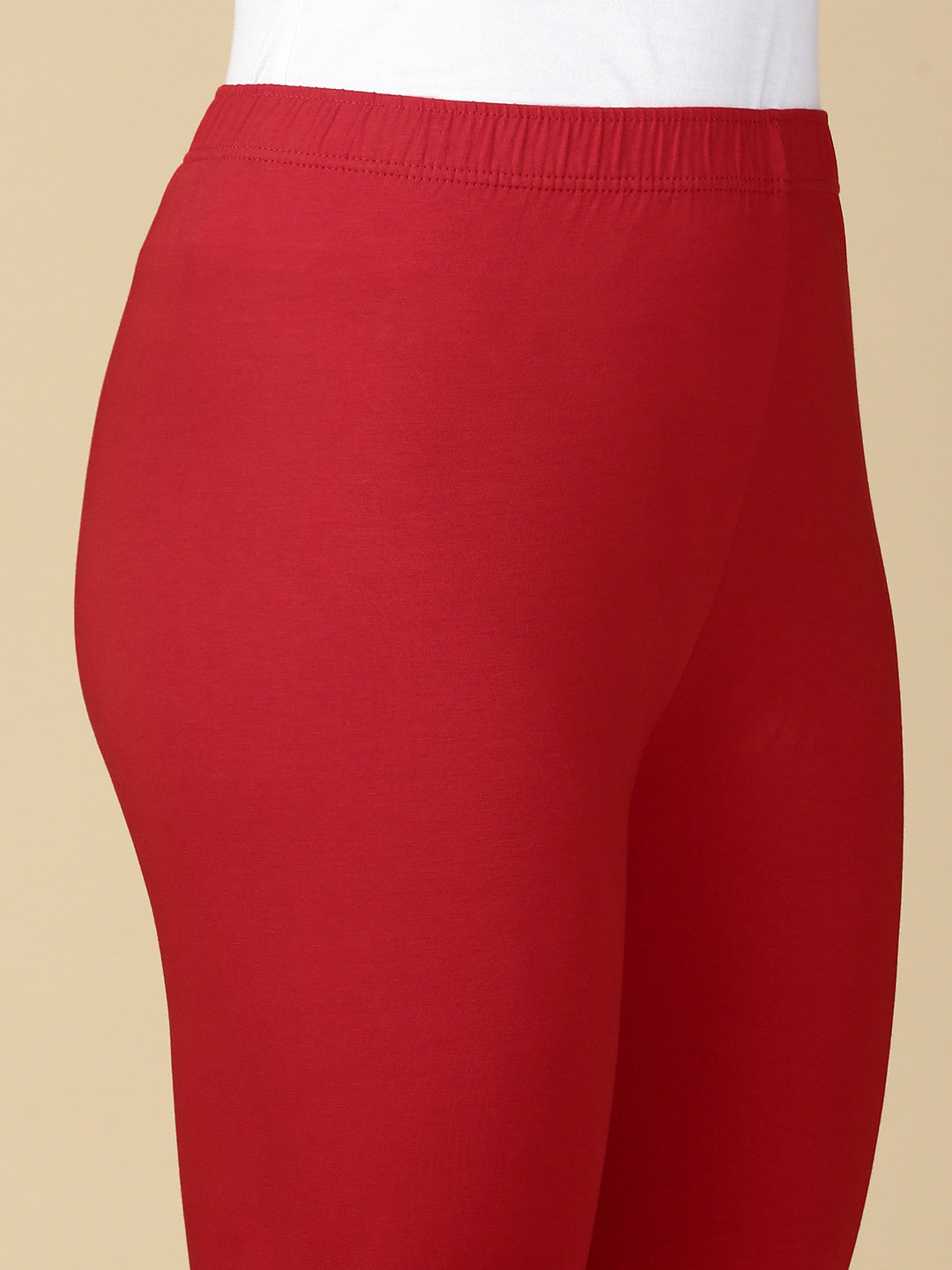 Red Premium Cotton Stretch Ankle Length Leggings - PYNK