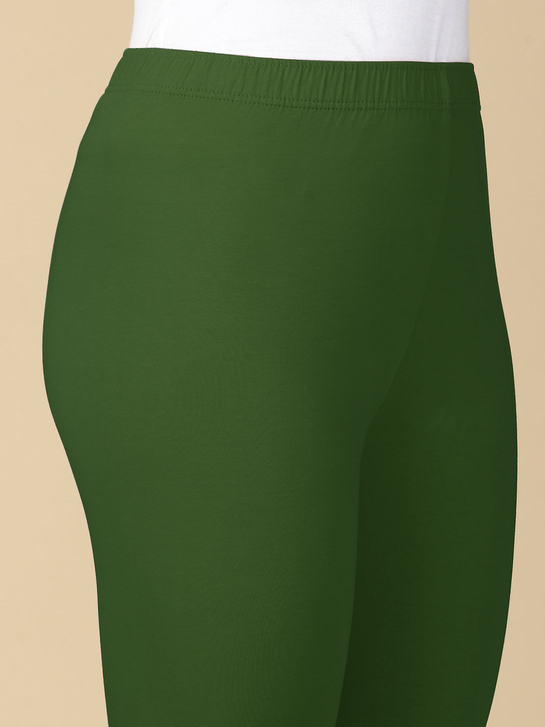 Bottle Green Premium Cotton Stretch Ankle Length Leggings - PYNK