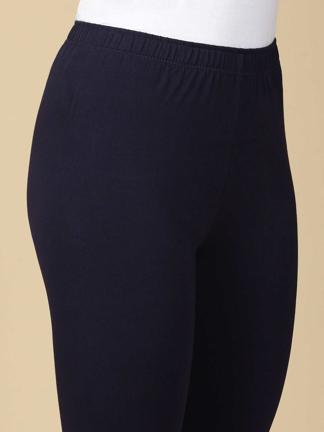 Navy Blue Premium Cotton Stretch Ankle Length Leggings - PYNK