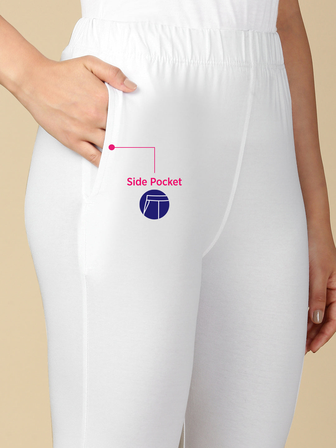 White Premium Cotton Stretch Kurti Pant - PYNK