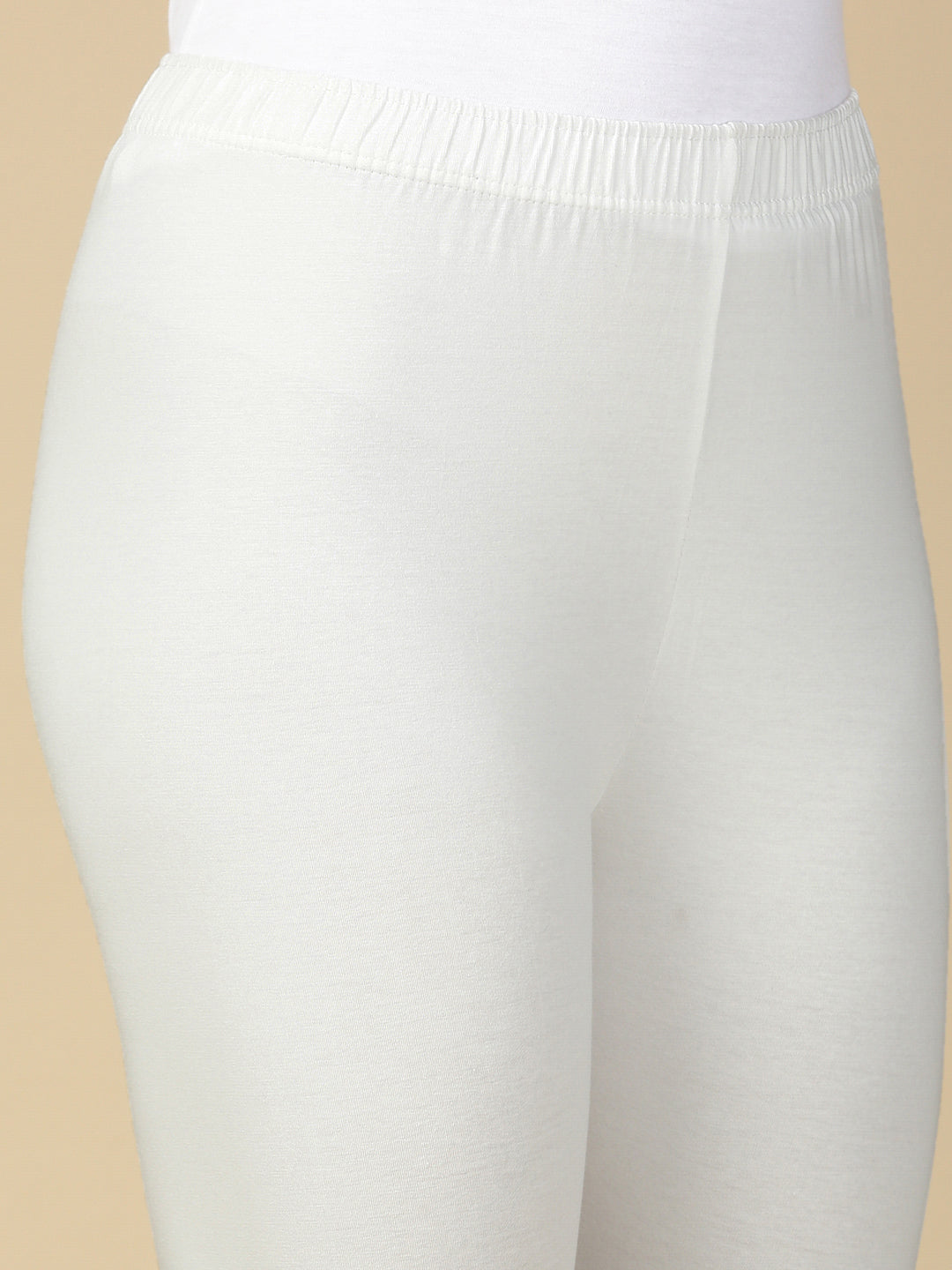 Off White Premium Cotton Stretch Ankle Length Leggings - PYNK