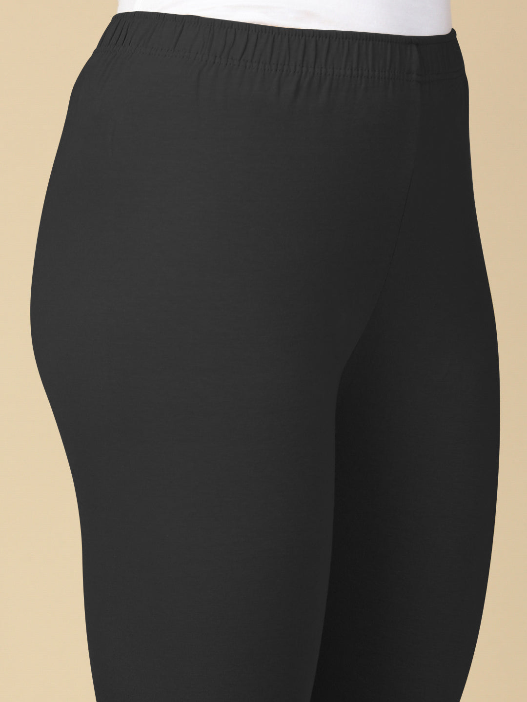 Black Melange Premium Cotton Stretch Ankle Length Leggings - PYNK