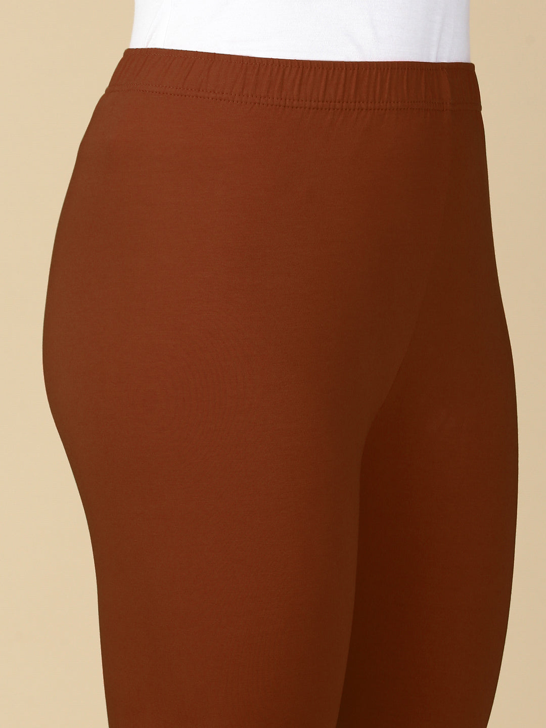 M Brown Premium Cotton Stretch Ankle Length Leggings - PYNK