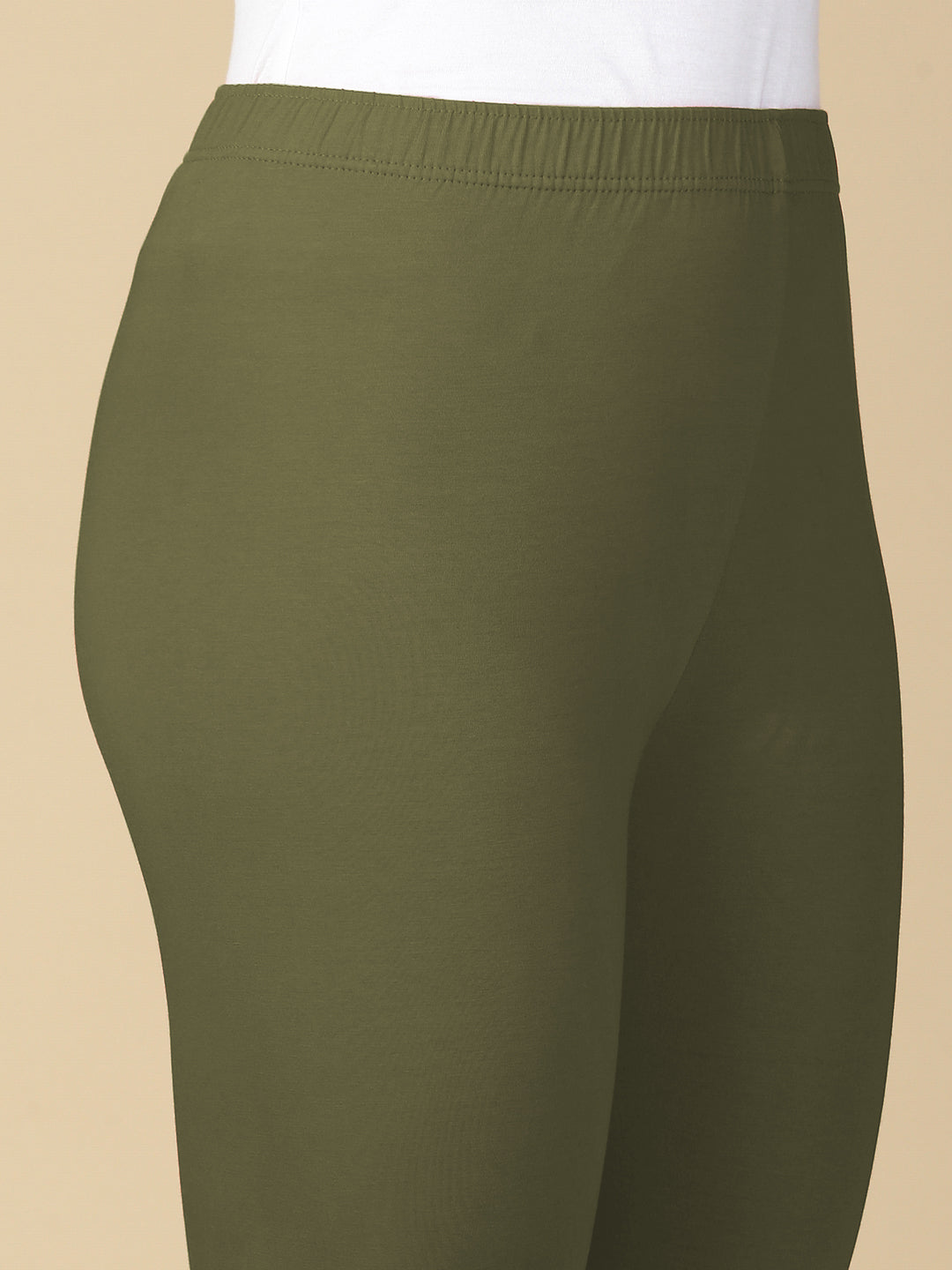 Army Green Premium Cotton Stretch Ankle Length Leggings - PYNK