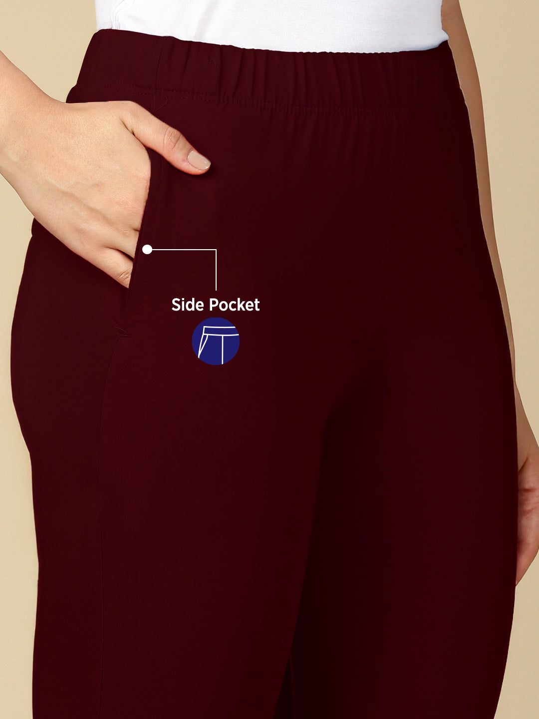 Deep Maroon Premium Cotton Stretch Kurti Pant - PYNK