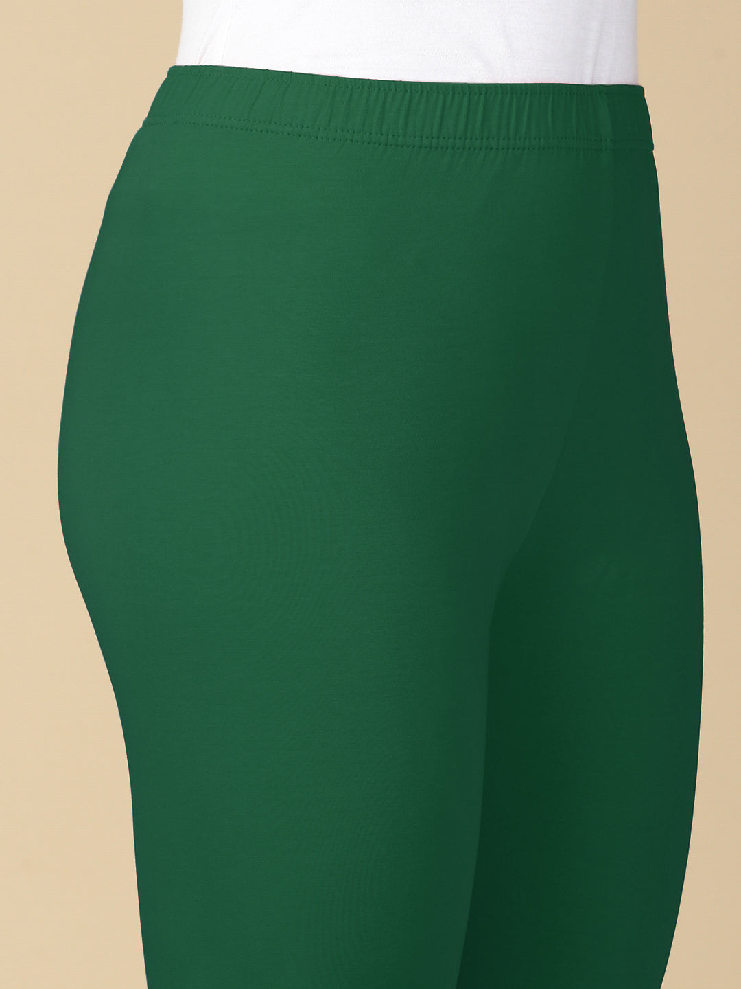 Rama Green Premium Cotton Stretch Ankle Length Leggings - PYNK