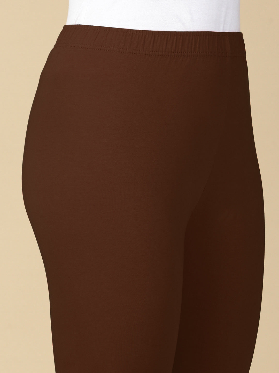 Coffee Brown Premium Cotton Stretch Ankle Length Leggings - PYNK