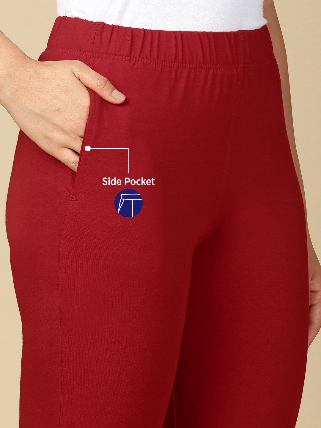 Parry Red Premium Cotton Stretch Kurti Pant - PYNK