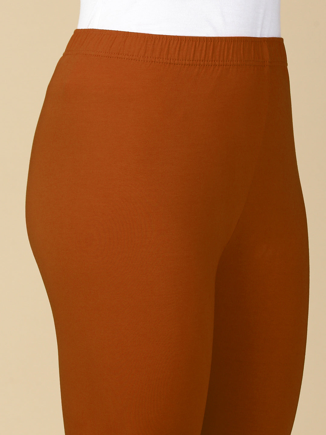 Dark Rust Premium Cotton Stretch Ankle Length Leggings - PYNK
