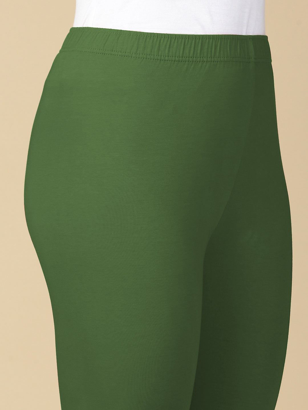 Basil Green Premium Cotton Stretch Ankle Length Leggings - PYNK