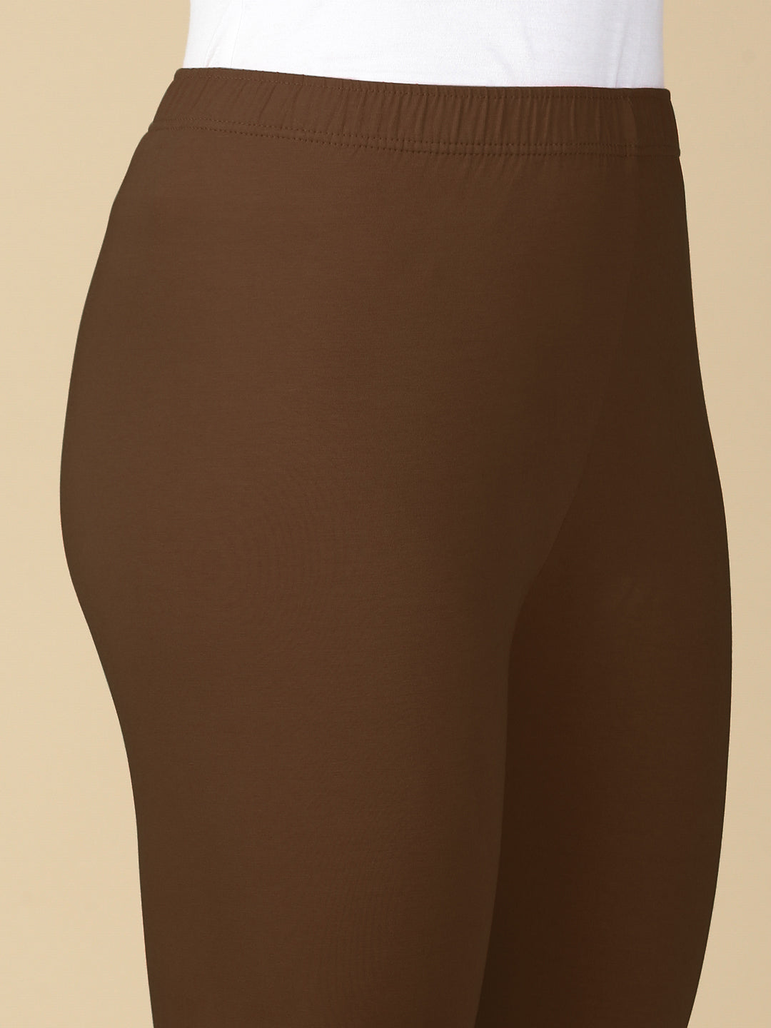 Brown Premium Cotton Stretch Ankle Length Leggings - PYNK