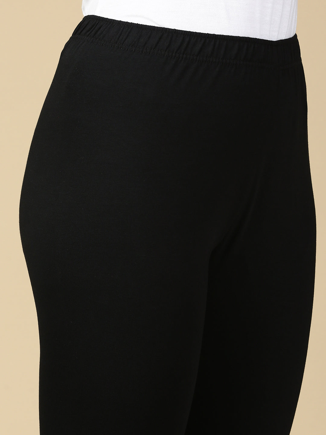 Black Premium Cotton Stretch Ankle Length Leggings - PYNK