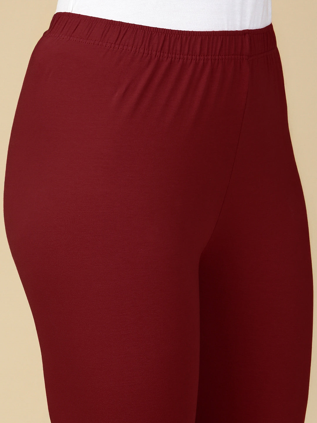 Deep Maroon Premium Cotton Stretch Ankle Length Leggings - PYNK