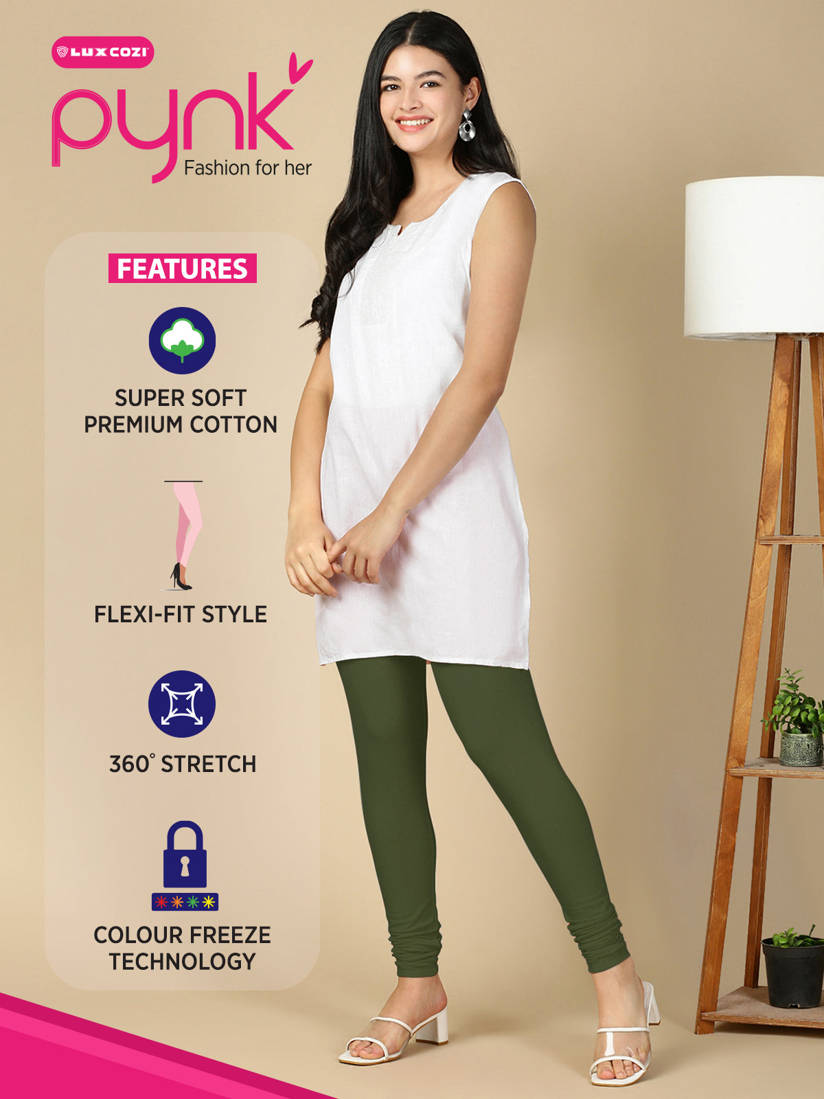 Olive Premium Cotton Stretch Churidar - PYNK