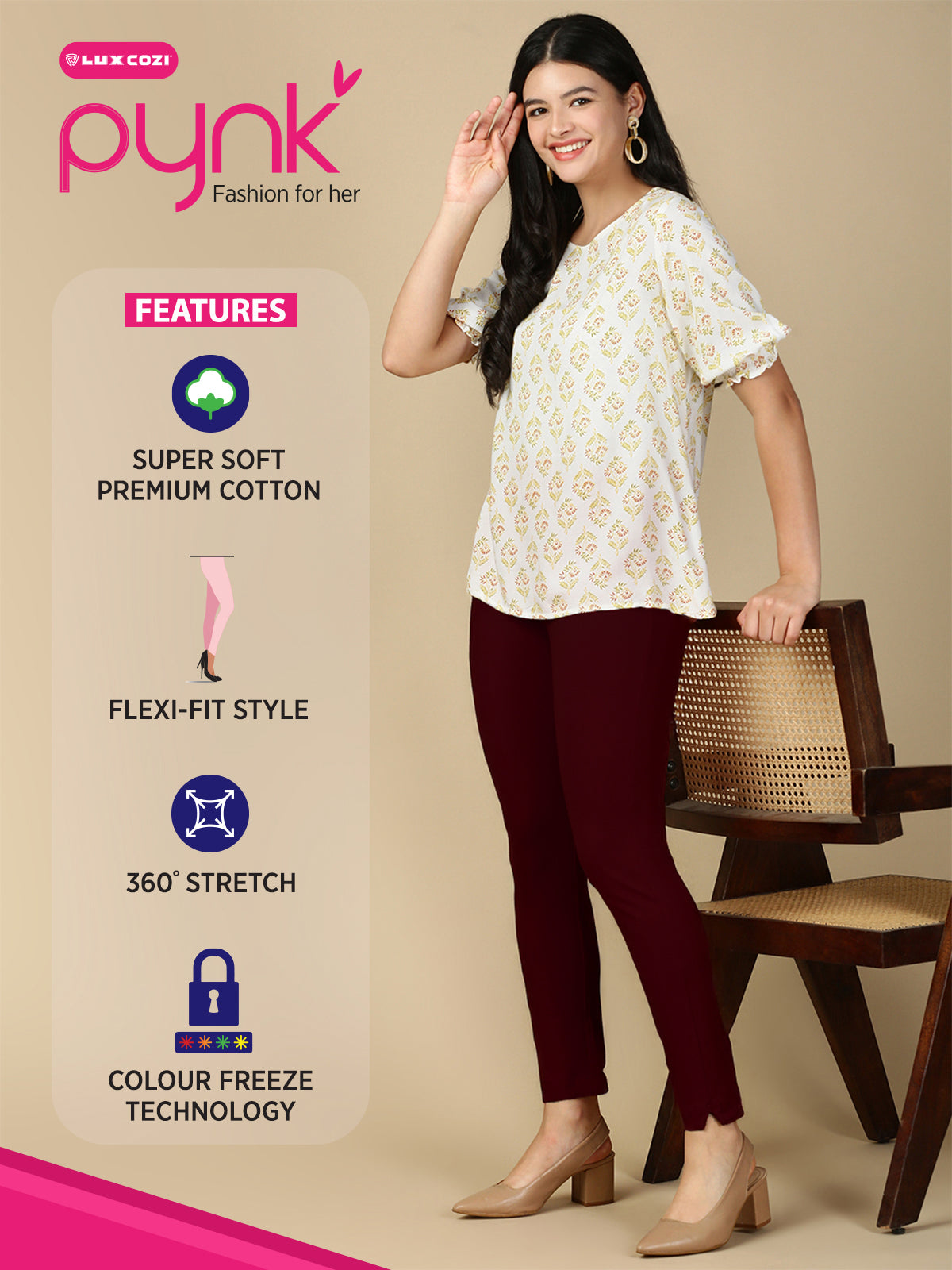 Deep Maroon Premium Cotton Stretch Kurti Pant - PYNK