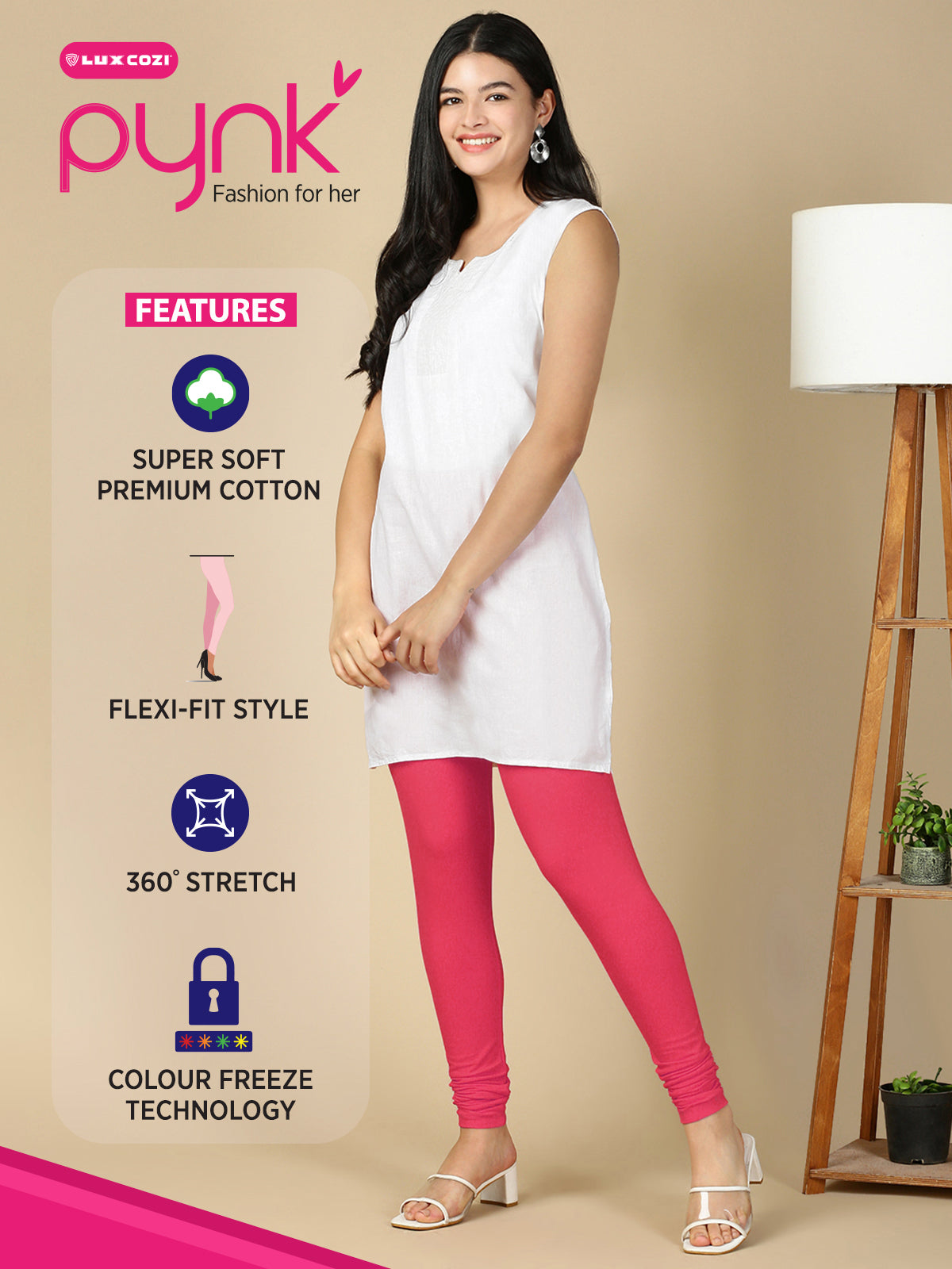 Camellia Rose Premium Cotton Stretch Churidar - PYNK