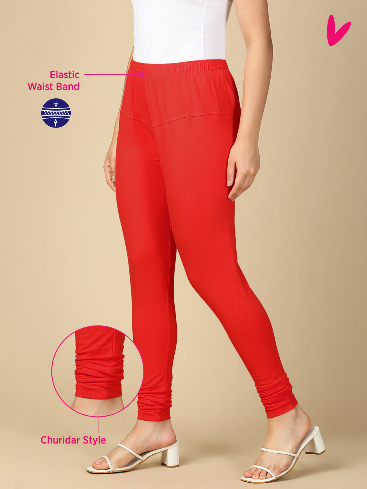 Tomato Red Premium Cotton Stretch Churidar - PYNK