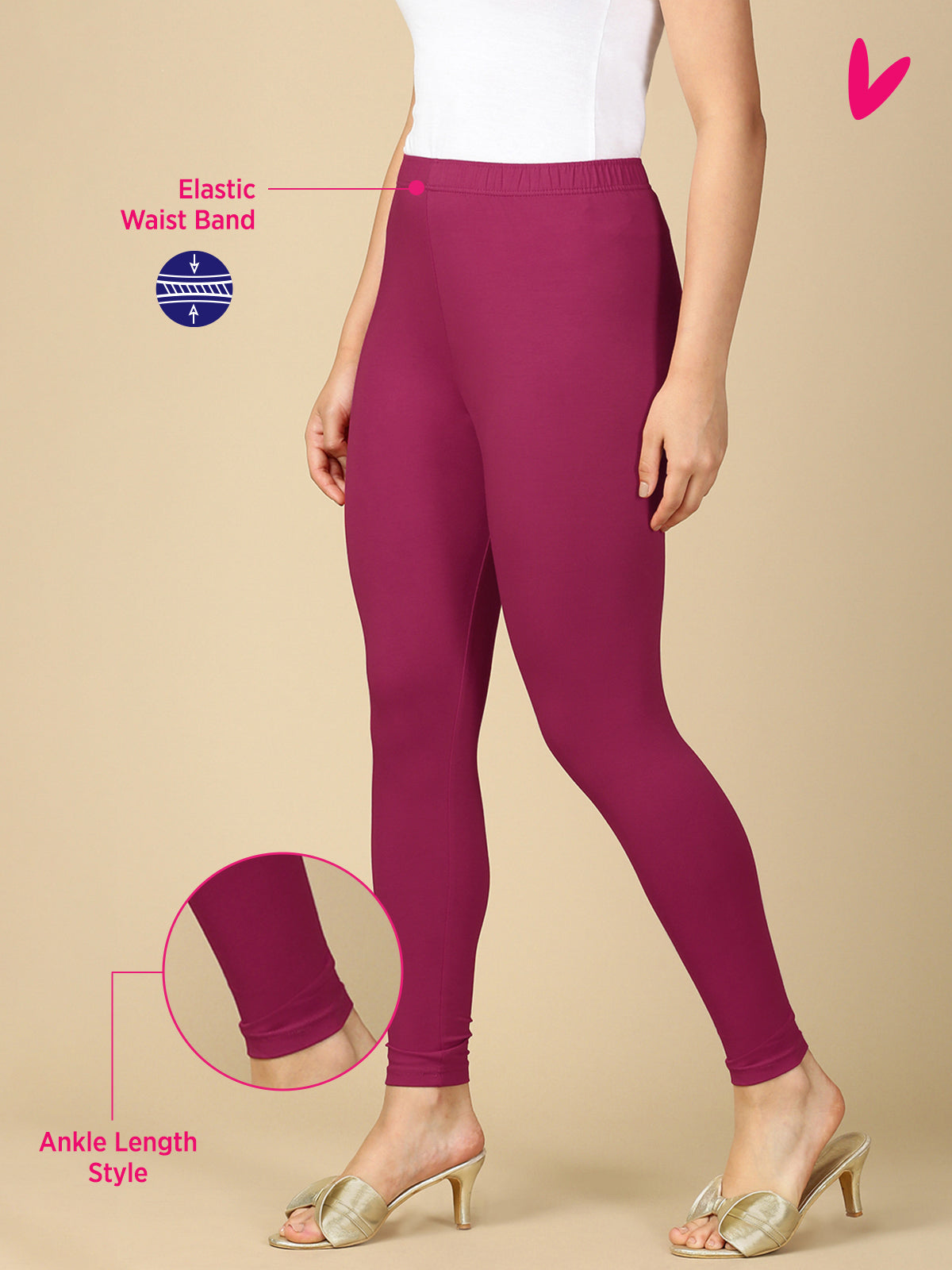 Rani Premium Cotton Stretch Ankle Length Leggings - PYNK