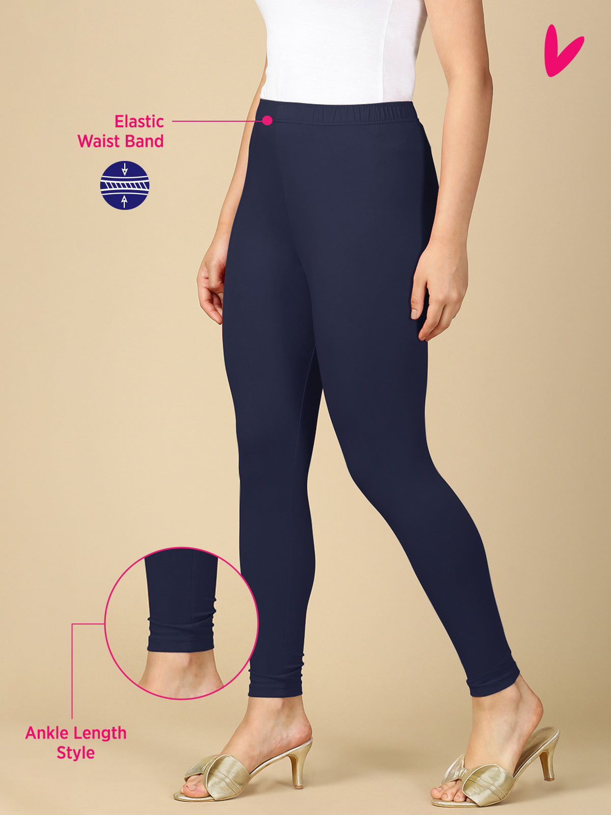 True Blue Premium Cotton Stretch Ankle Length Leggings - PYNK