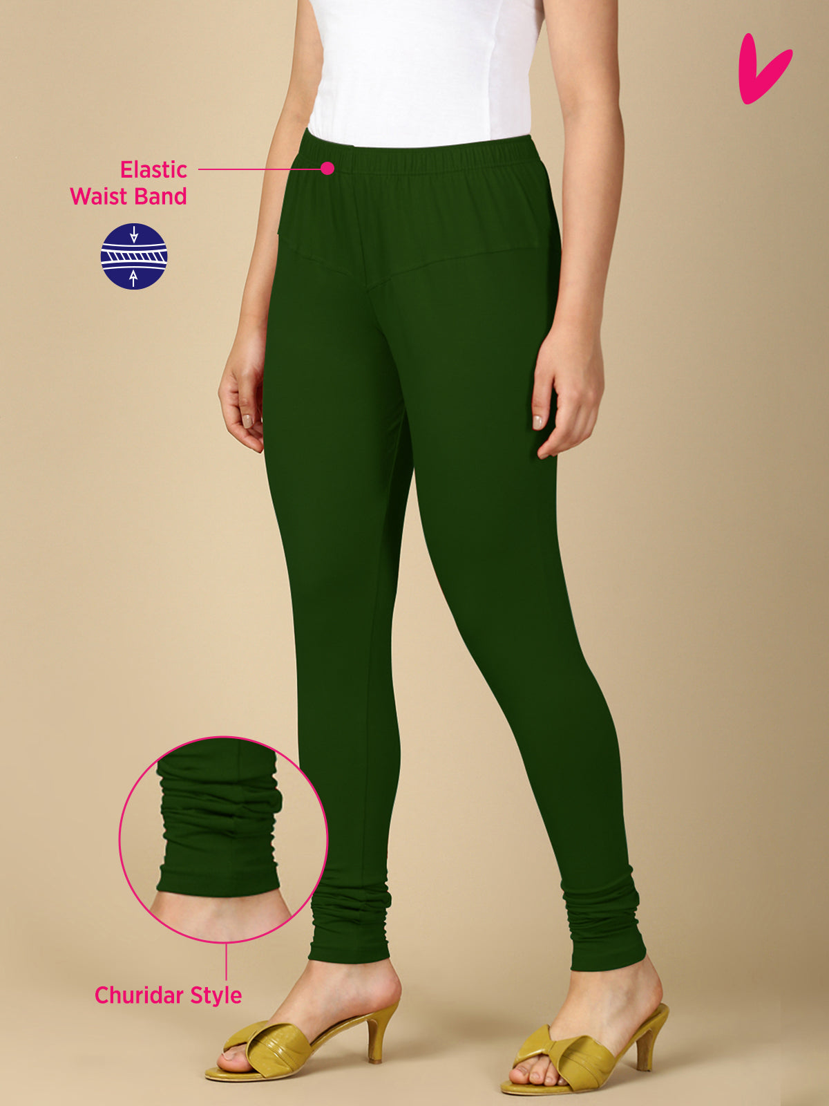 Bottle Green Premium Cotton Stretch Churidar - PYNK