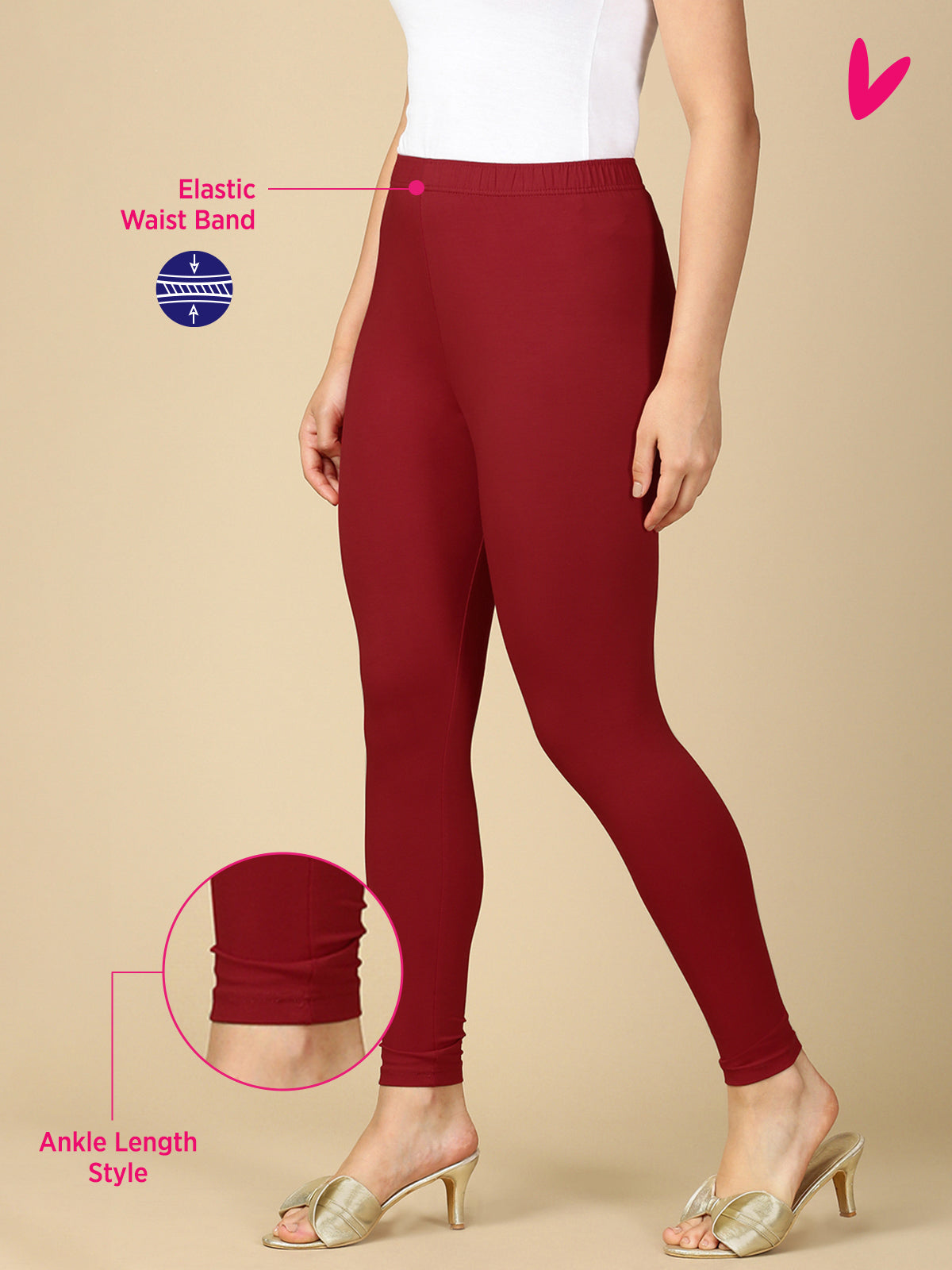 Maroon Premium Cotton Stretch Ankle Length Leggings - PYNK