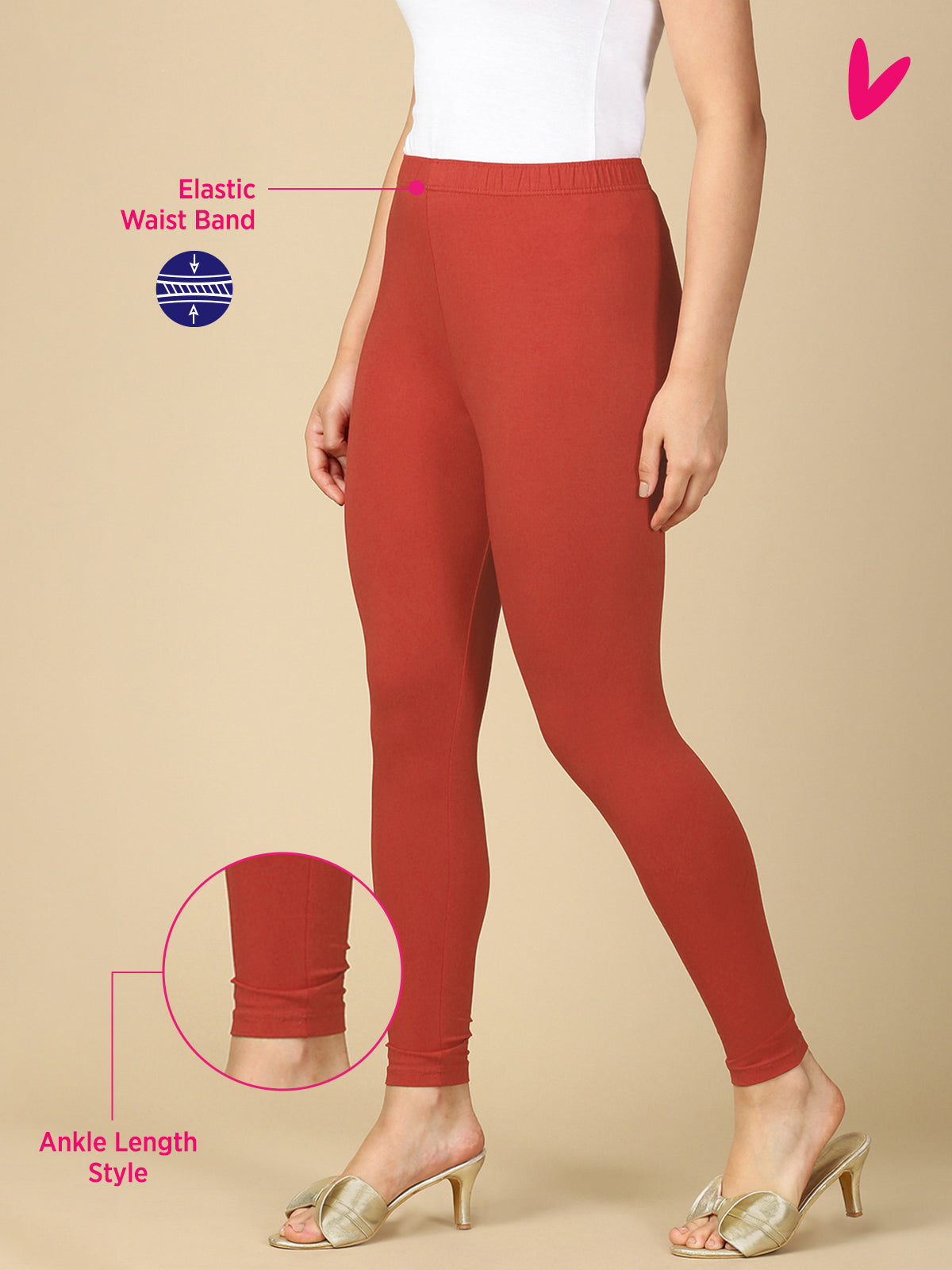 Rose Tan Premium Cotton Stretch Ankle Length Leggings - PYNK