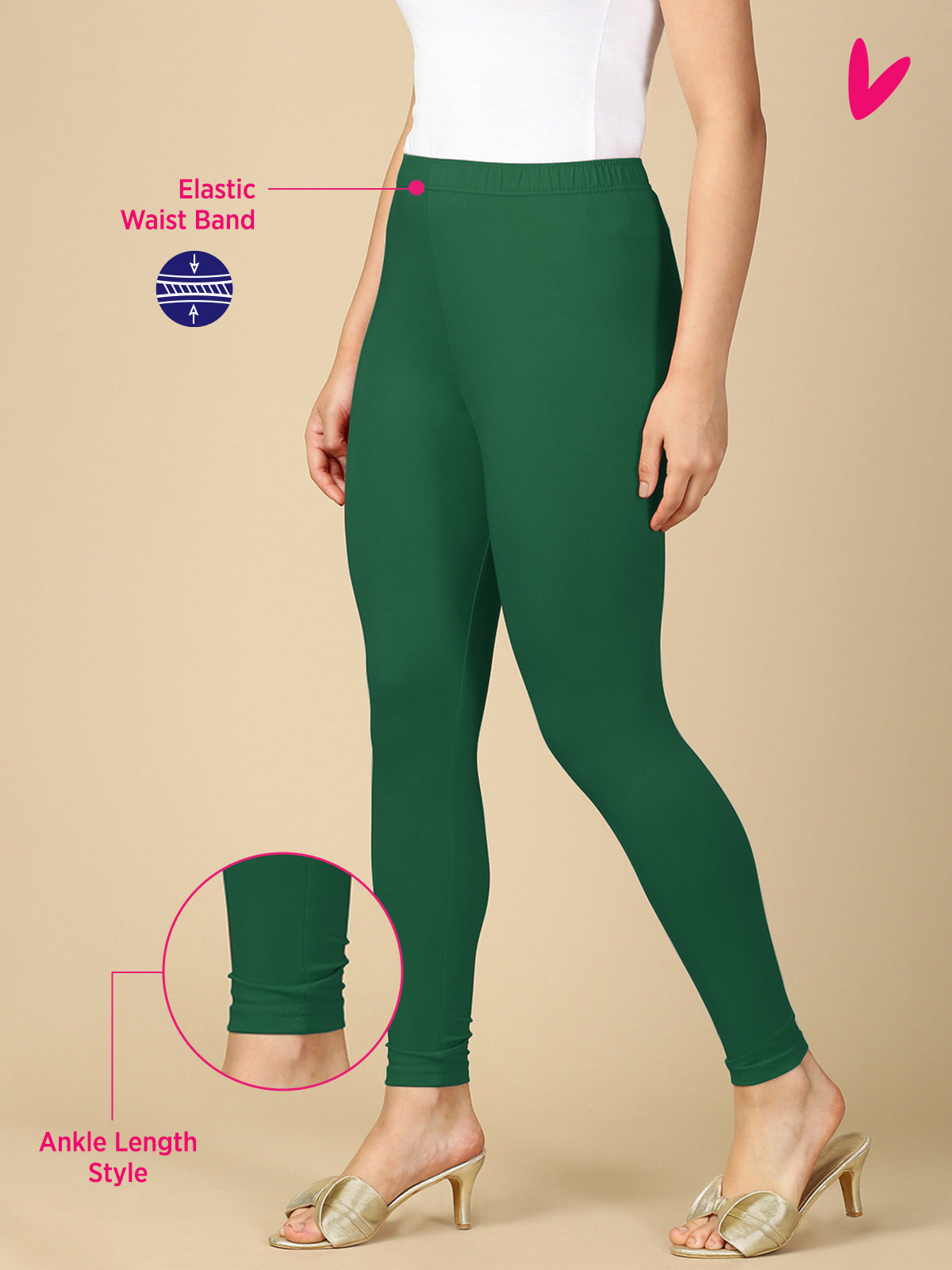 Rama Green Premium Cotton Stretch Ankle Length Leggings - PYNK