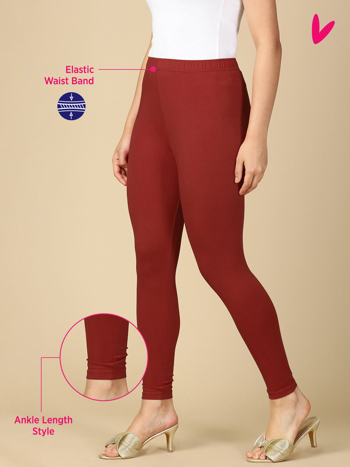 Bossa Nova Premium Cotton Stretch Ankle Length Leggings - PYNK