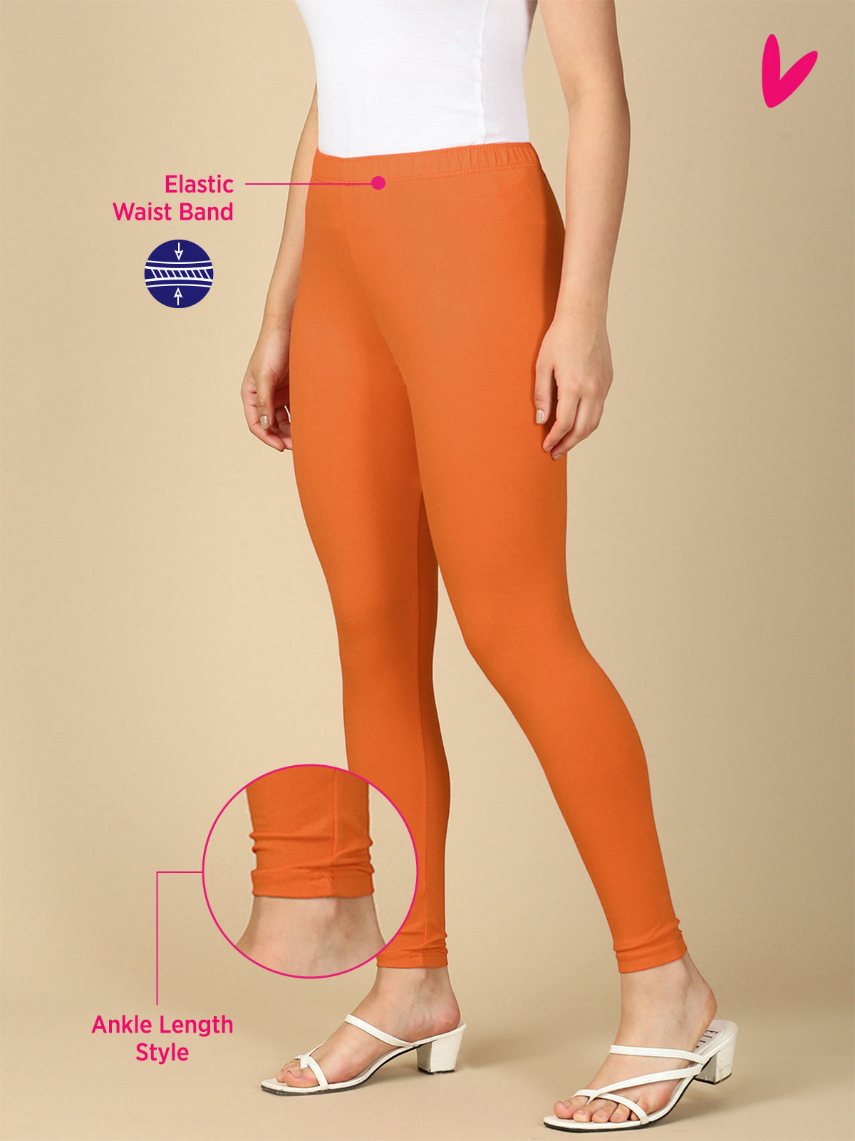 Orange Premium Cotton Stretch Ankle Length Leggings - PYNK