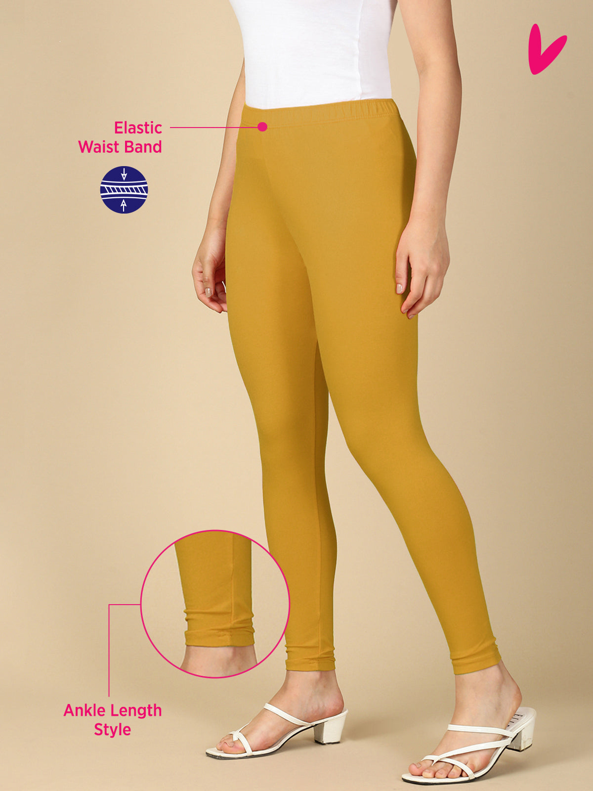 Yellow Gold Premium Cotton Stretch Ankle Length Leggings - PYNK