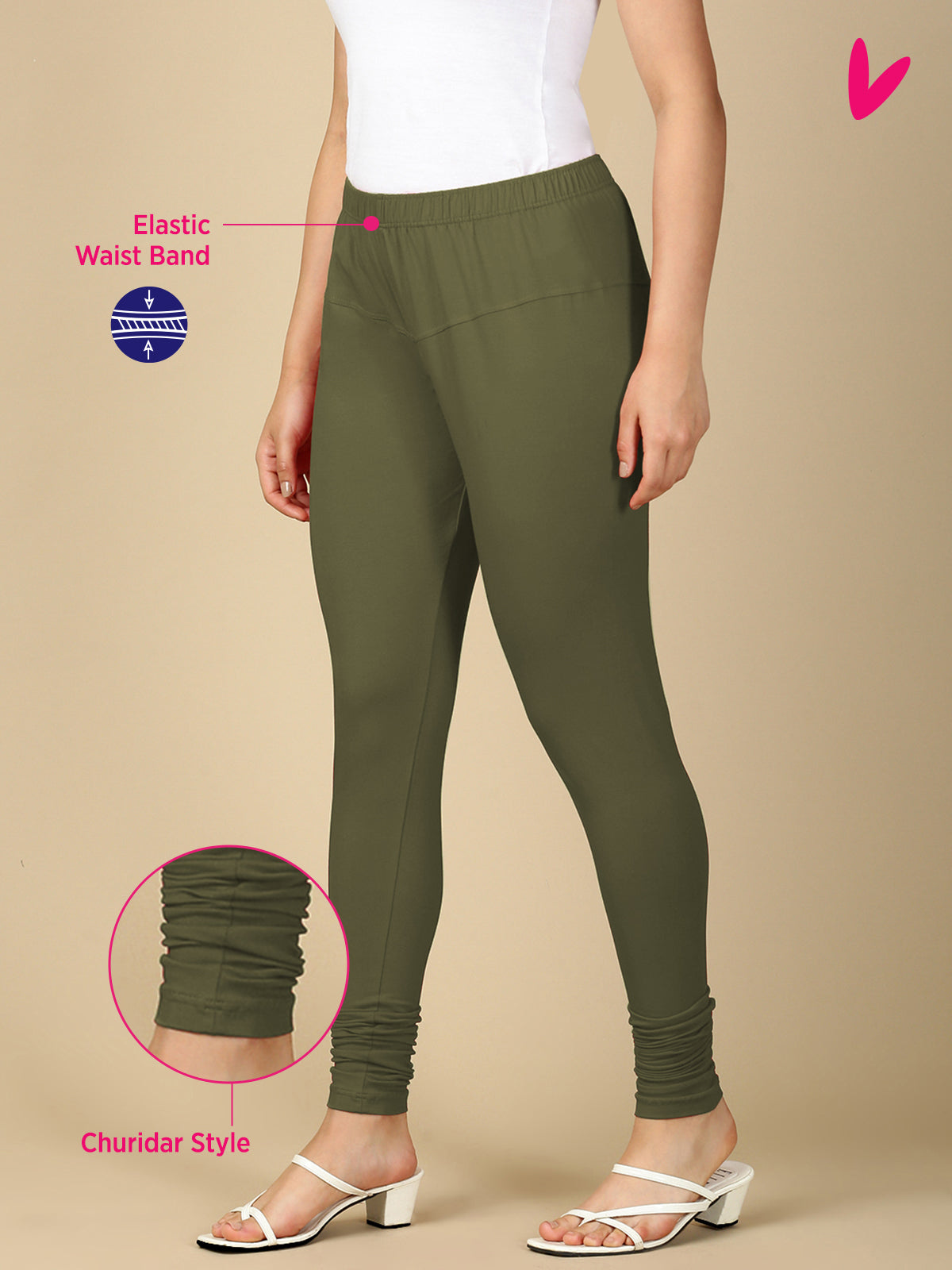 Army Green Premium Cotton Stretch Churidar - PYNK