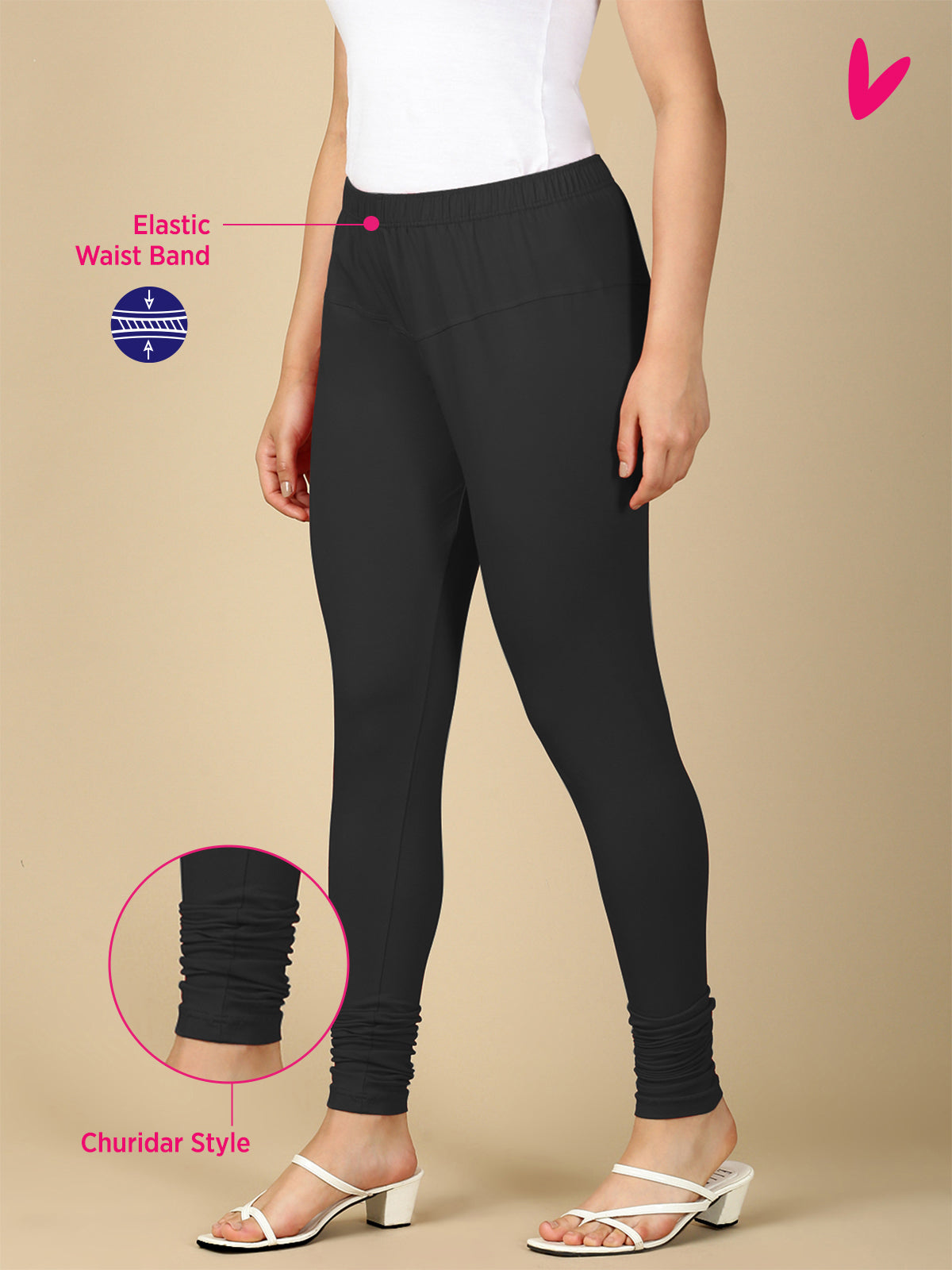 Black Melange Premium Cotton Stretch Churidar - PYNK