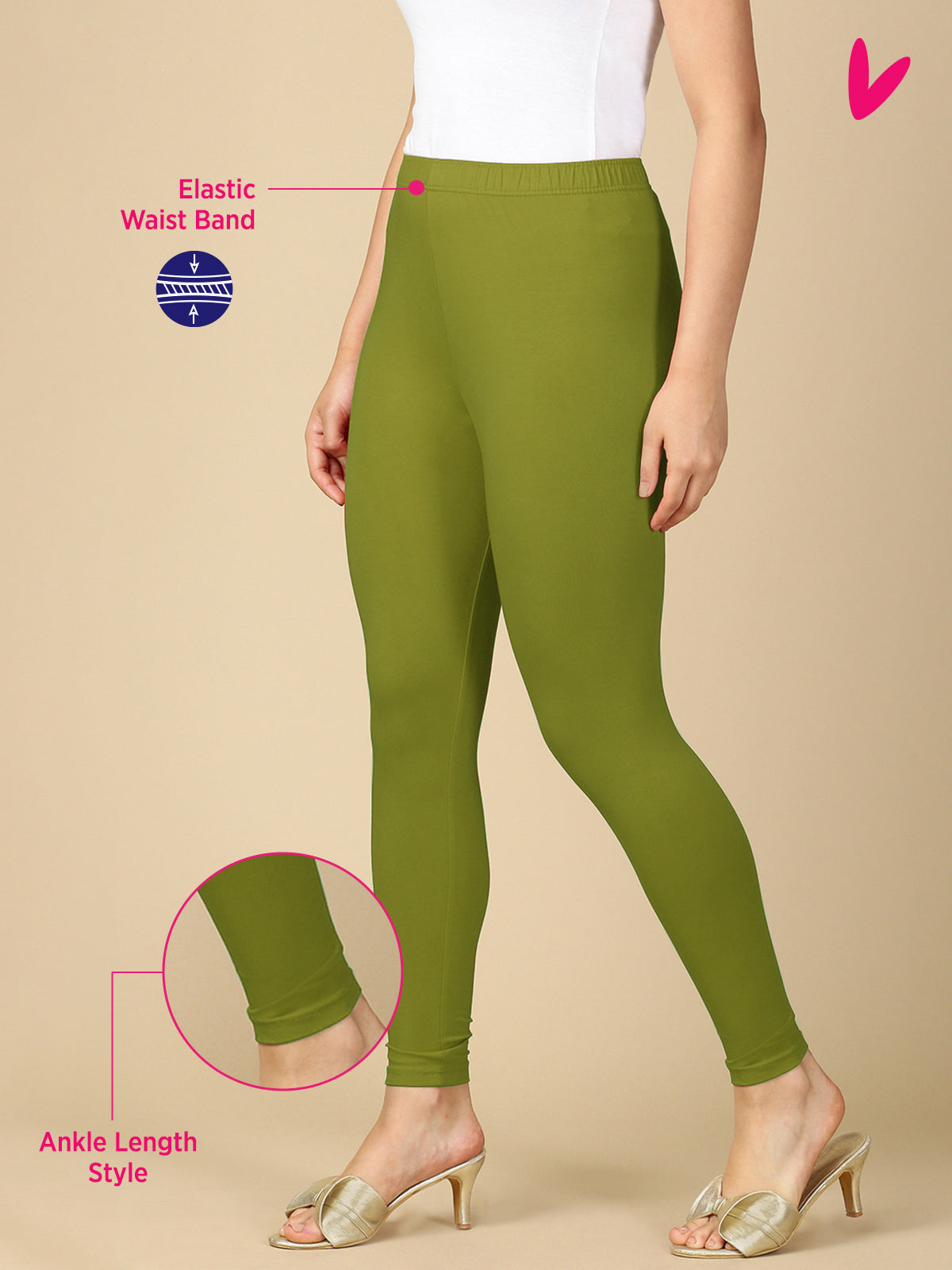 Chatni Green Premium Cotton Stretch Ankle Length Leggings - PYNK