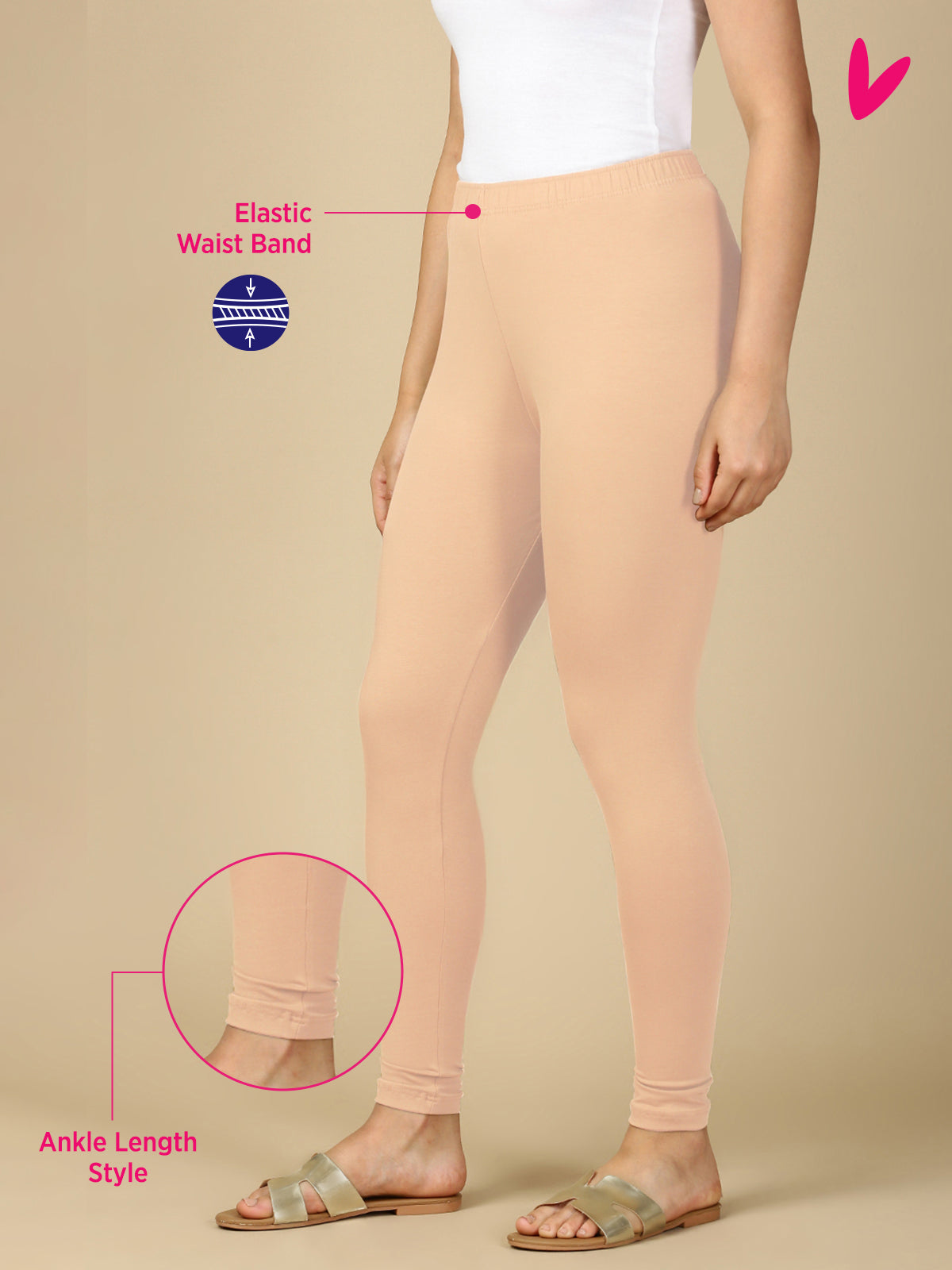 Peach Premium Cotton Stretch Ankle Length Leggings - PYNK