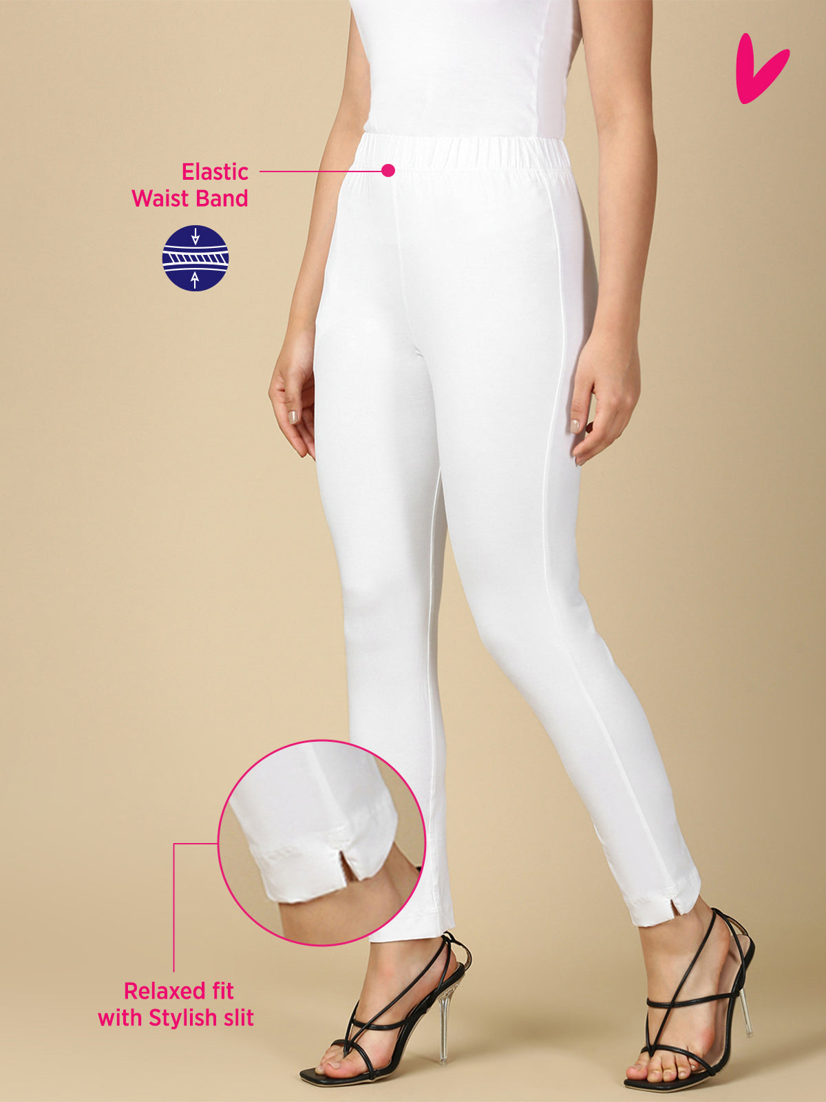 White Premium Cotton Stretch Kurti Pant - PYNK