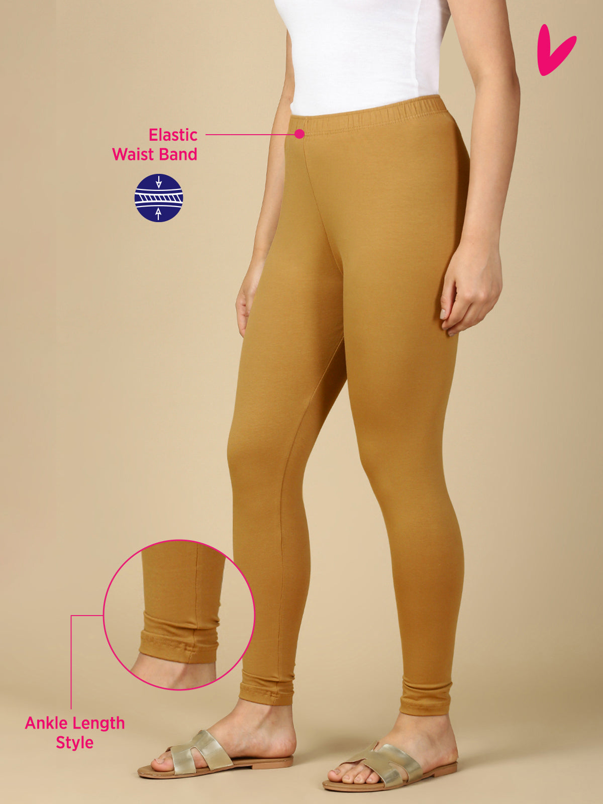 Tan Brown Premium Cotton Stretch Ankle Length Leggings - PYNK
