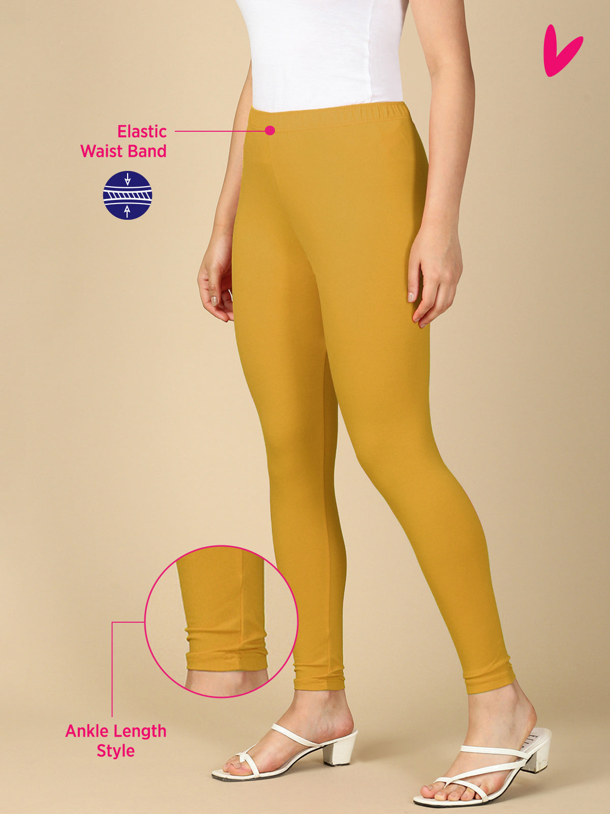 Rich Gold Premium Cotton Stretch Ankle Length Leggings - PYNK