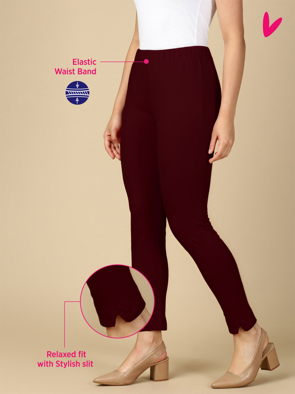 Deep Maroon Premium Cotton Stretch Kurti Pant - PYNK