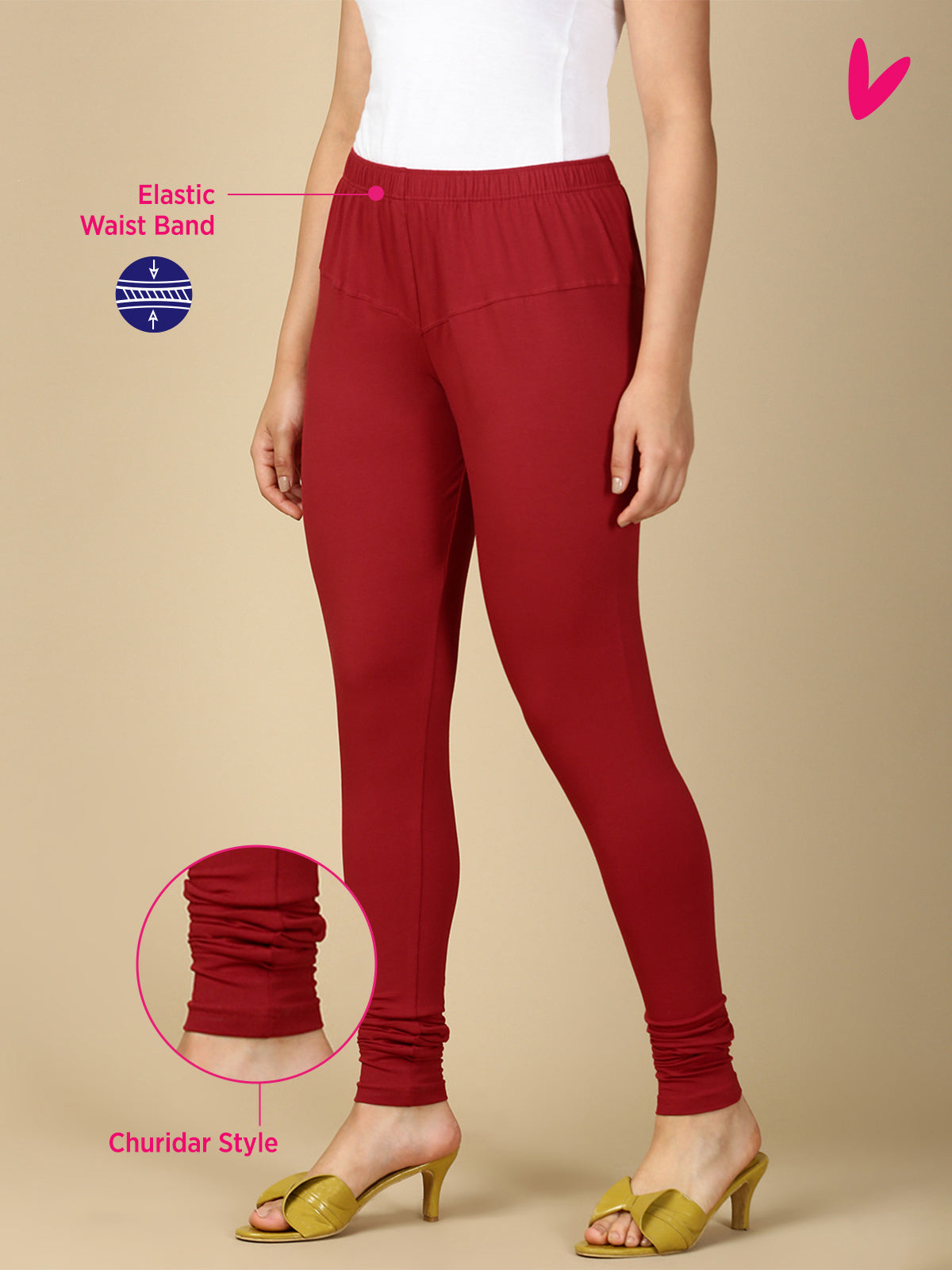 Parry Red Premium Cotton Stretch Churidar - PYNK