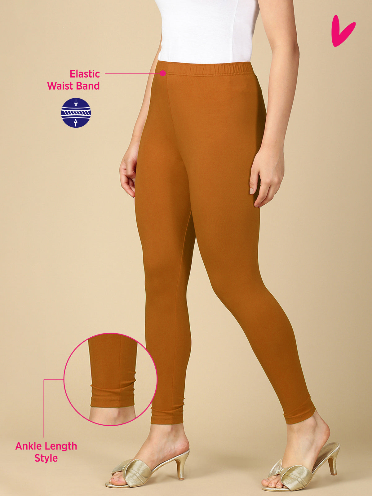 Ginger Premium Cotton Stretch Ankle Length Leggings - PYNK