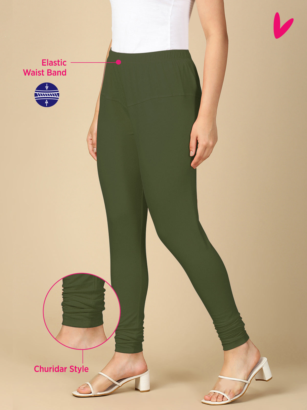 Olive Premium Cotton Stretch Churidar - PYNK