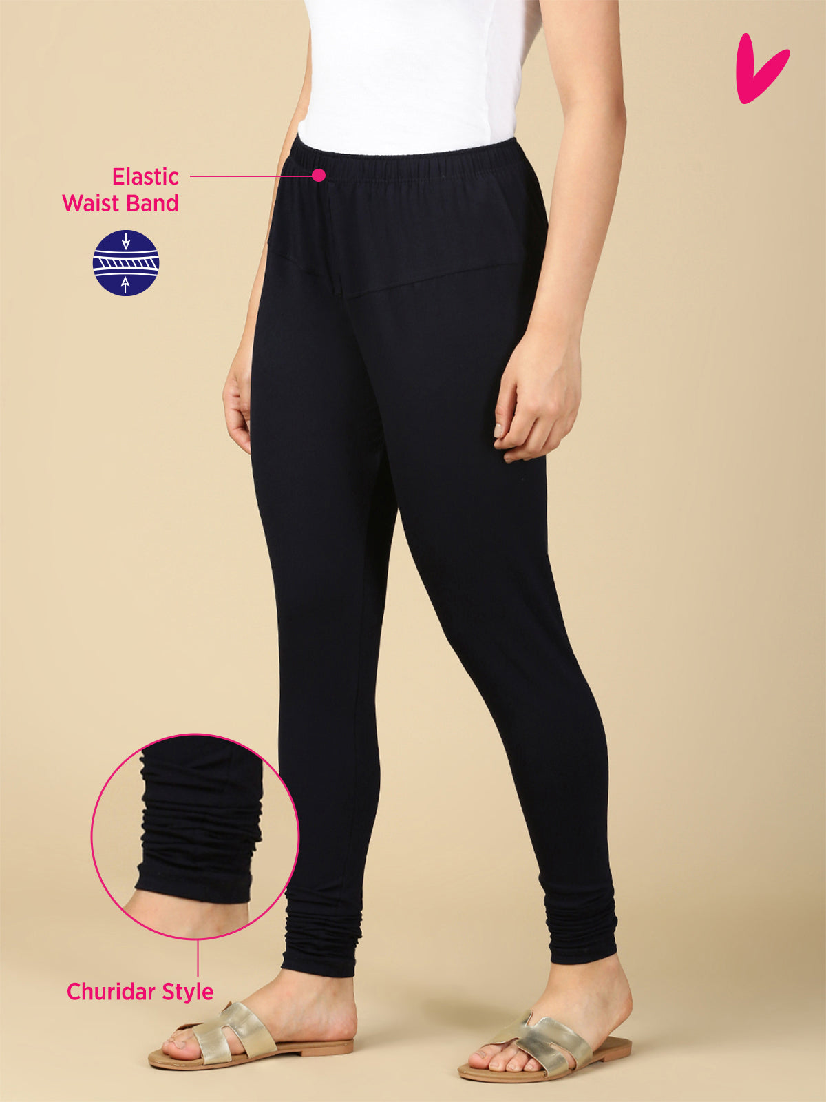 Deep Navy Premium Cotton Stretch Churidar - PYNK
