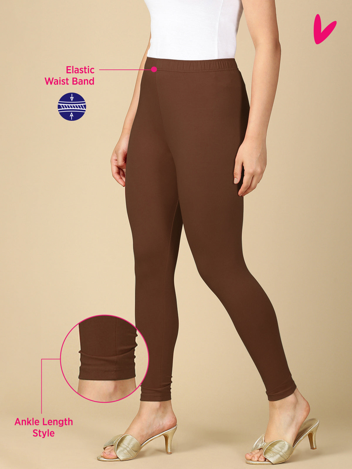 Hot Chocolate Premium Cotton Stretch Ankle Length Leggings - PYNK