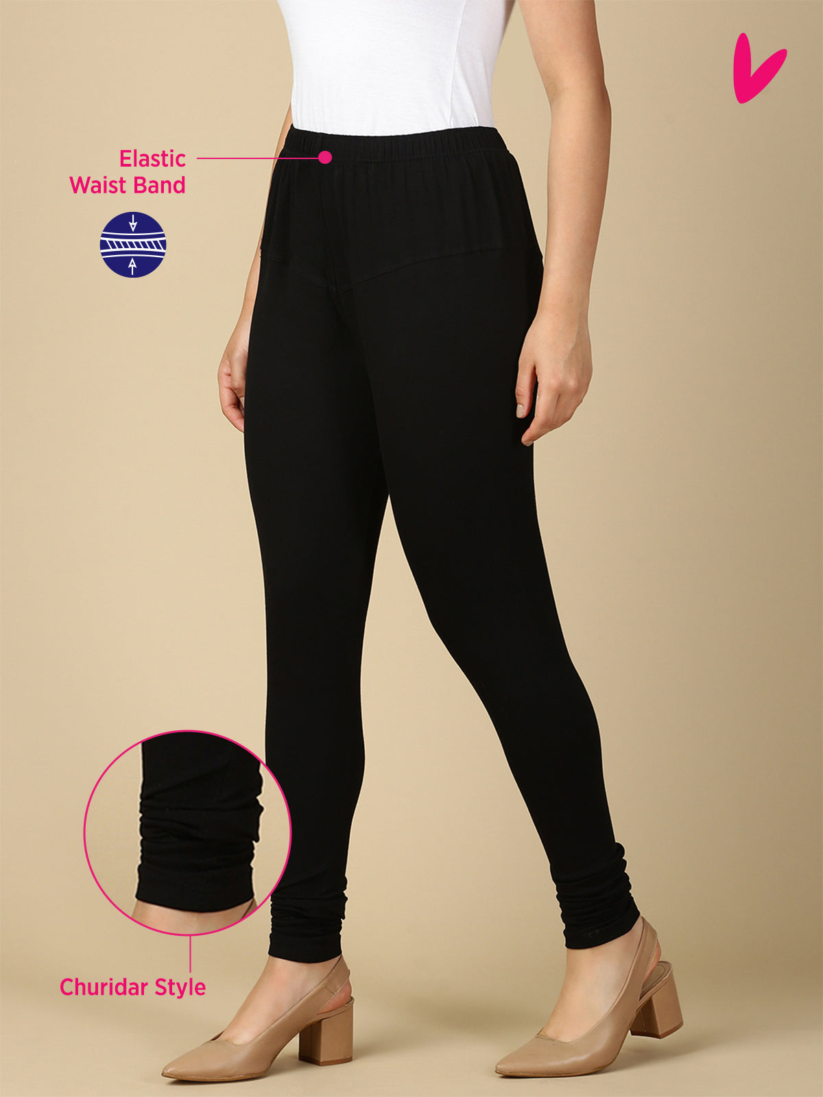 Black Premium Cotton Stretch Churidar - PYNK