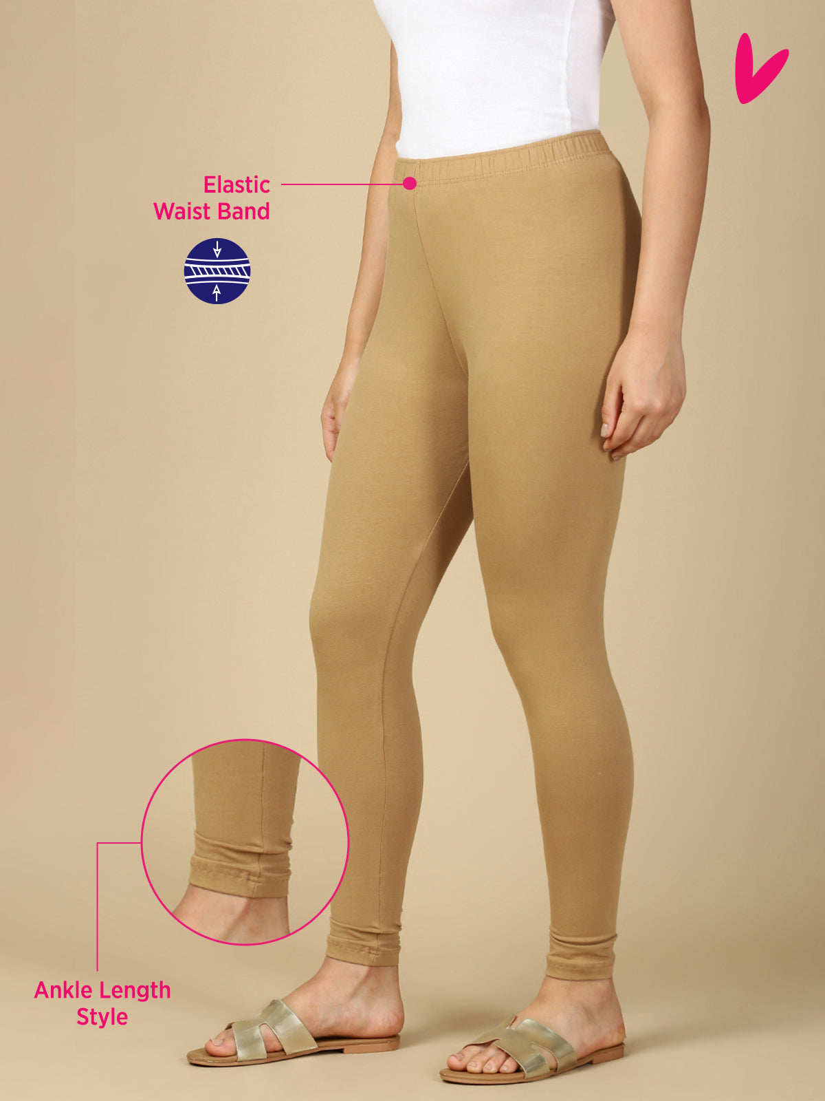 Caramel Brown Premium Cotton Stretch Ankle Length Leggings - PYNK