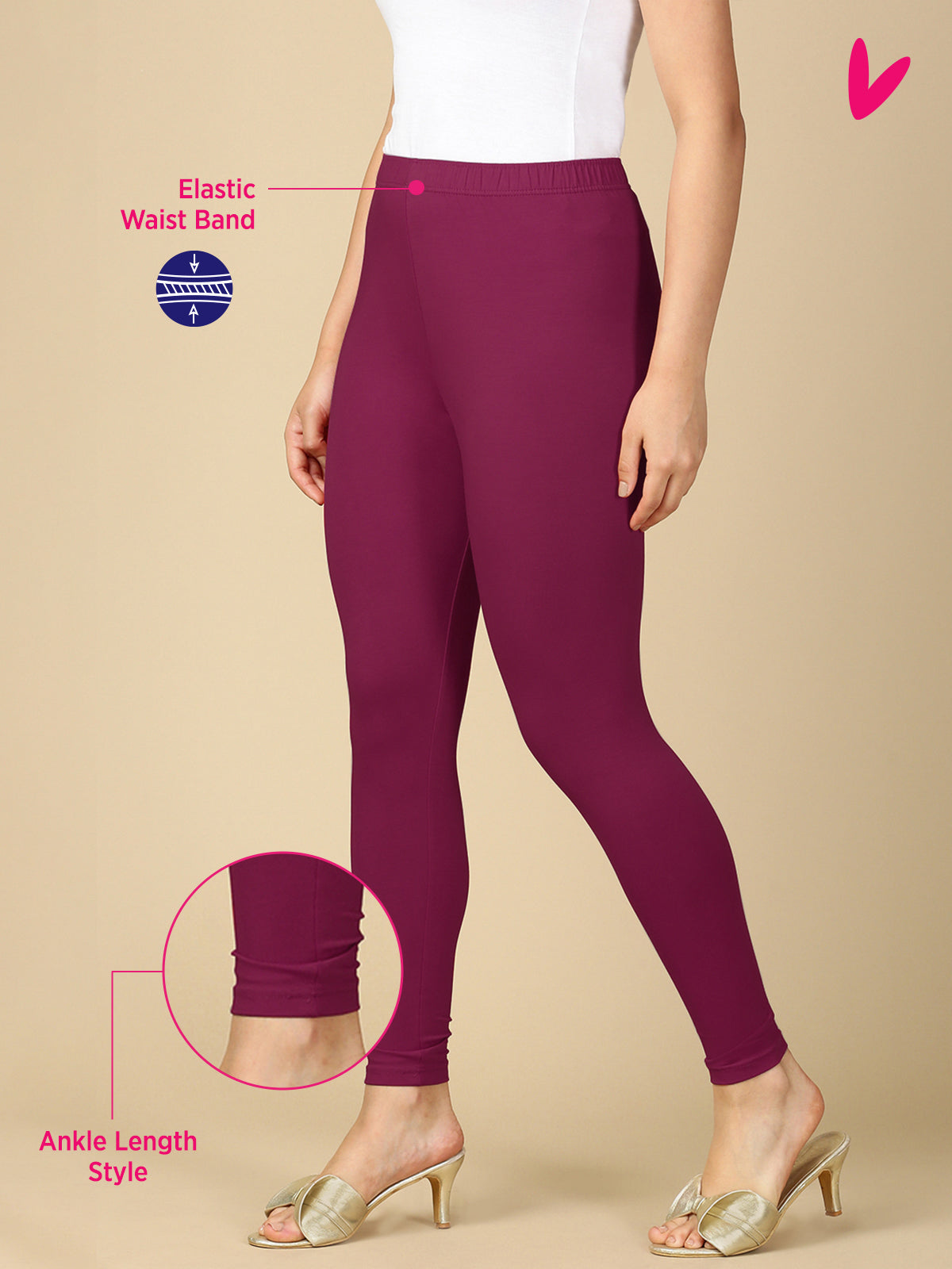 Mauve Premium Cotton Stretch Ankle Length Leggings - PYNK